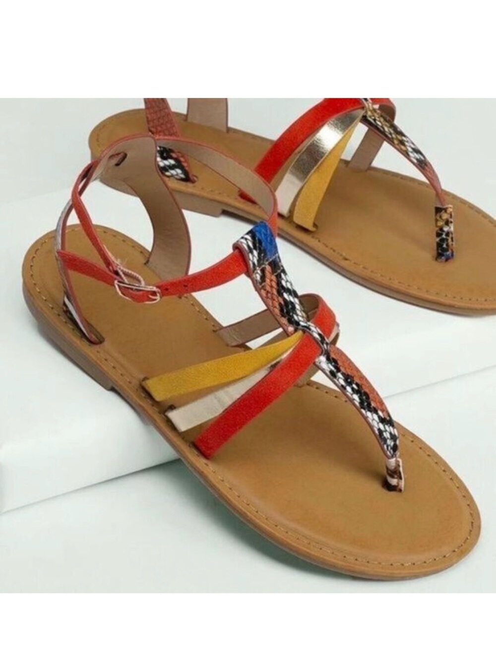 Lily Women’s Snakeprint Sandals sz 7.5 Orange NEW # Bag R